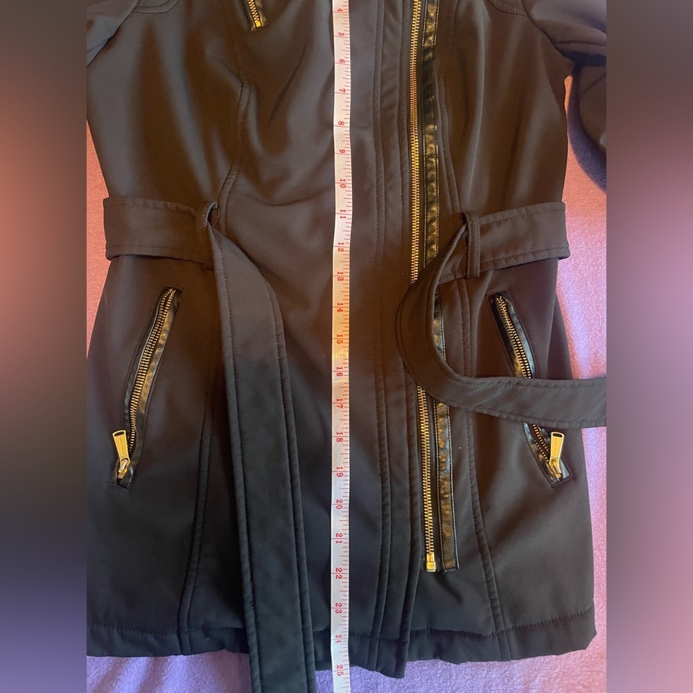 Michael Kors Belted Softshell Moto Coat Black XS Hidden Hood - Picture 15 of 16